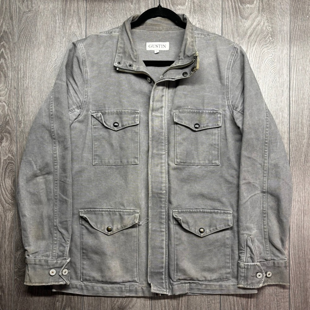 Gustin Mens Field Jacket Large Grey Cotton Canvas Workwear Utility Coat USA